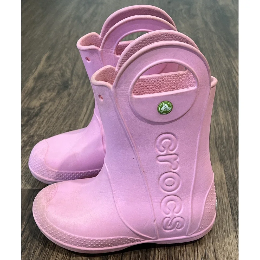 Girls Crocs Handle It Pink Rain Boots Size J 1 - 12803